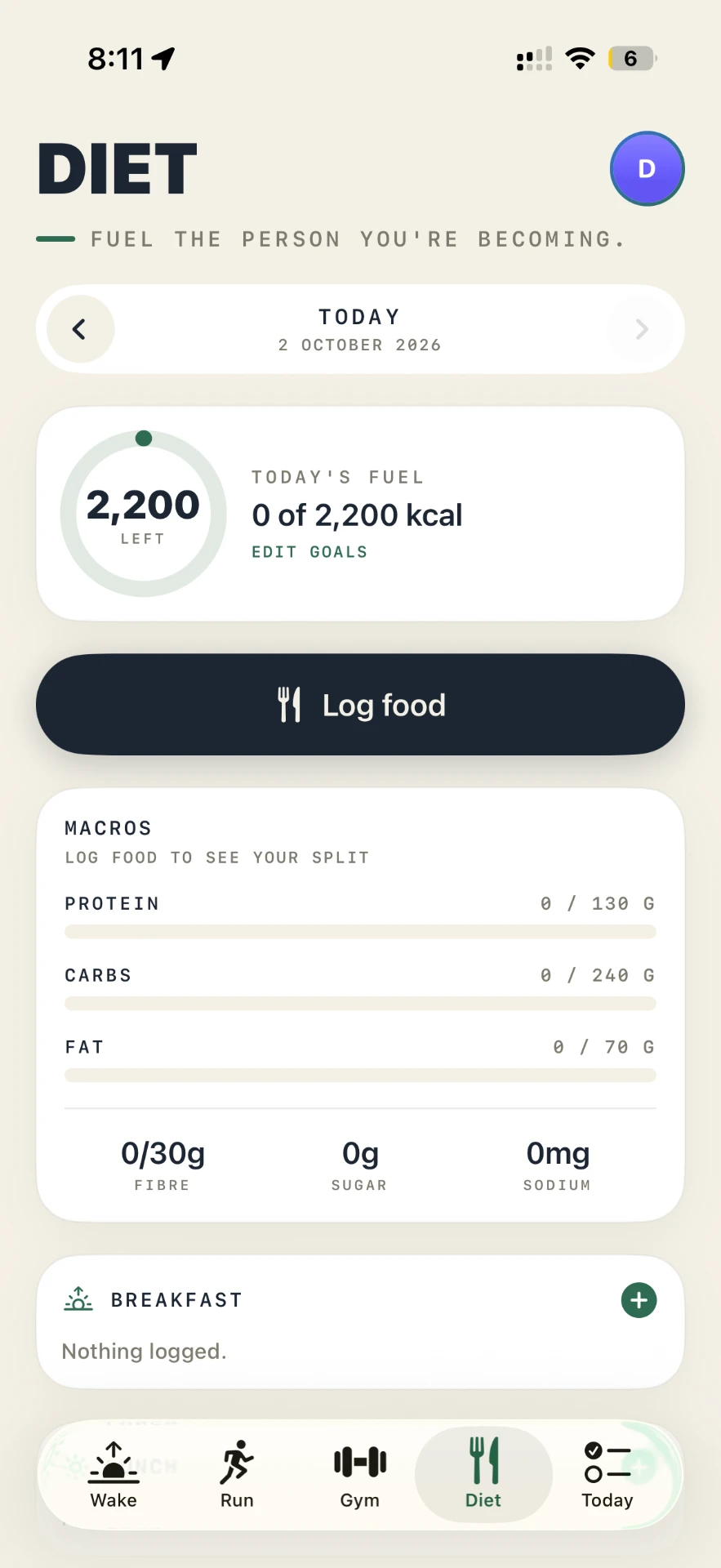 FlexUp Diet screen
