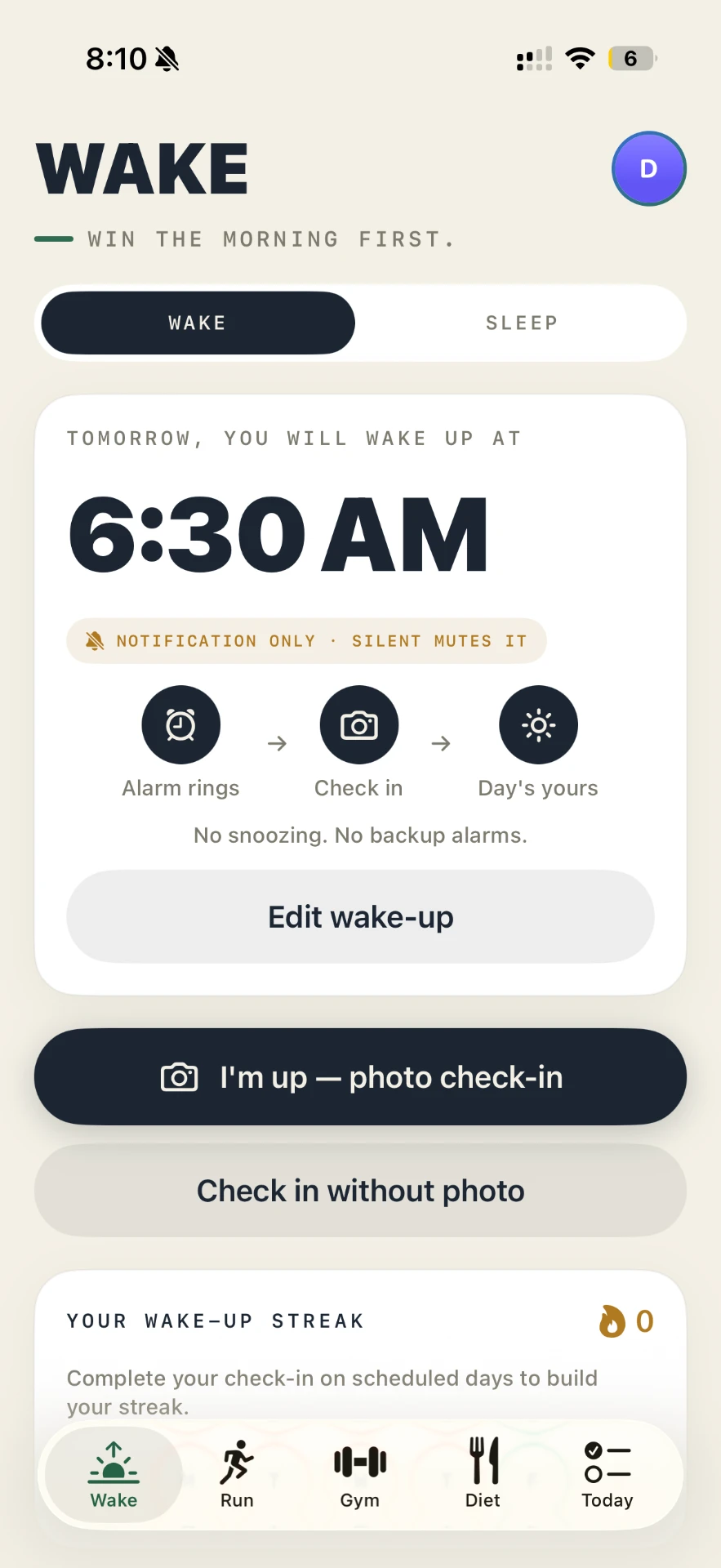 FlexUp Wake screen